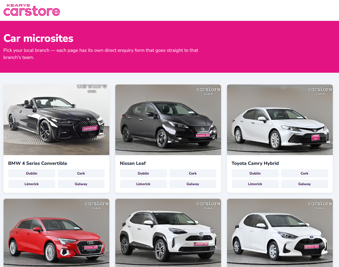 Kearys Carstore website