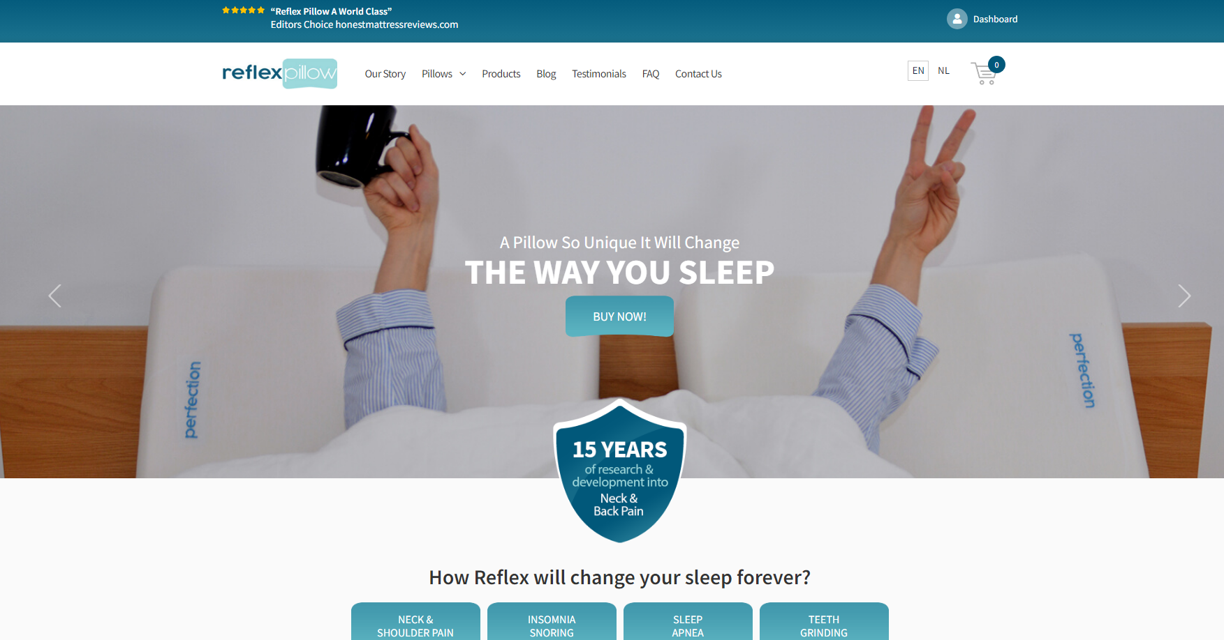 Reflex Pillow Website Screenshot